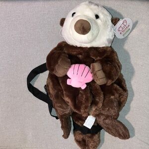 Fiesta Brown Otter Plush with Pink Shell stuffed animal backpack NWT